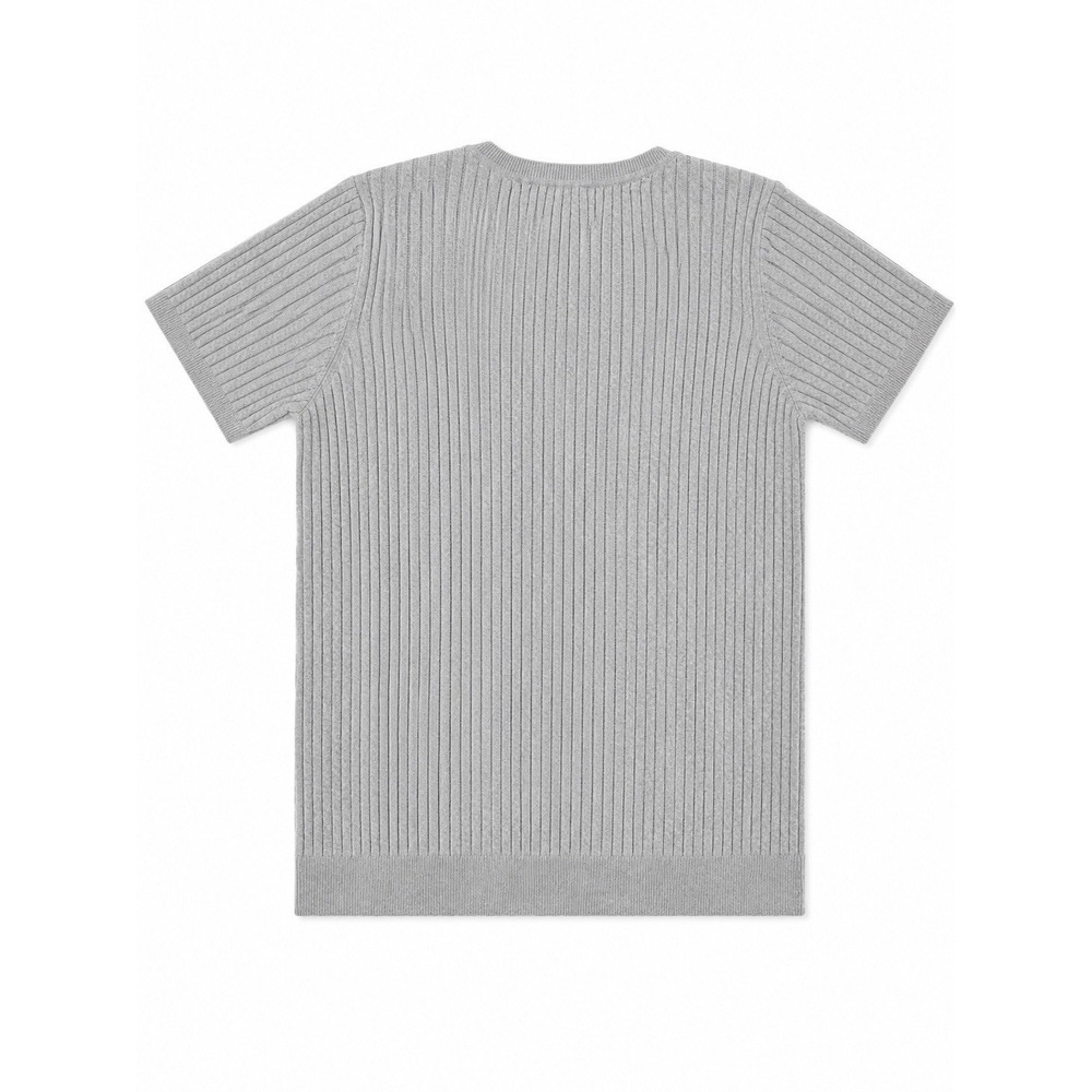 Tommy Hilfiger Women's L Gray Rib-Knit Crew Neck Short Sleeve Pullover Logo - Picture 2 of 3